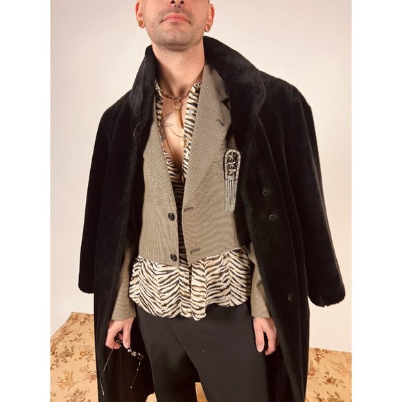 20% OFF!! - SALE 🚨Vintage 80s Black Faux Fur Ankle Length Unisex Oversized Coat - Picture 2 of 10